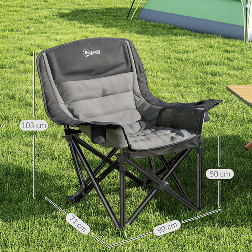 Outsunny Portable Padded Camping Chair, with Bag - Black/Grey