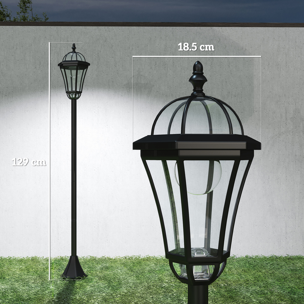 Outsunny 2 PCS 1.3M Garden Solar Lamp Post Lights Solar Powered LED Lantern Patio Pathway Walkway Outdoor Water-Resist Auto Switch 6 Hours Black