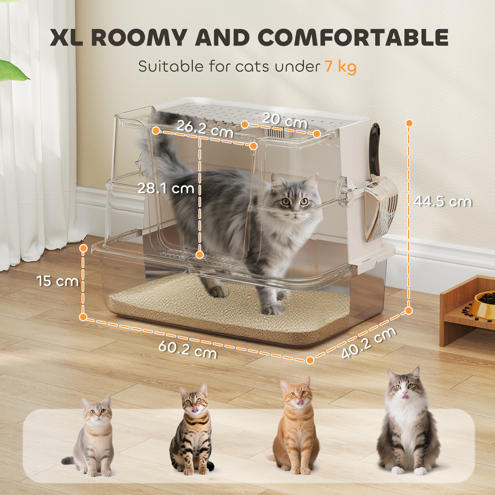 PawHut XL Stainless Steel Litter Box w/ 100° Flip Top, Scoop, Side Top Dual Entry, Odor Free, Easy Cleaning, Anti Leakage