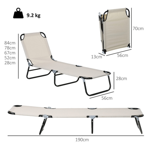 Outsunny Garden Sun Lounger, with Five-Position Back - Cream White