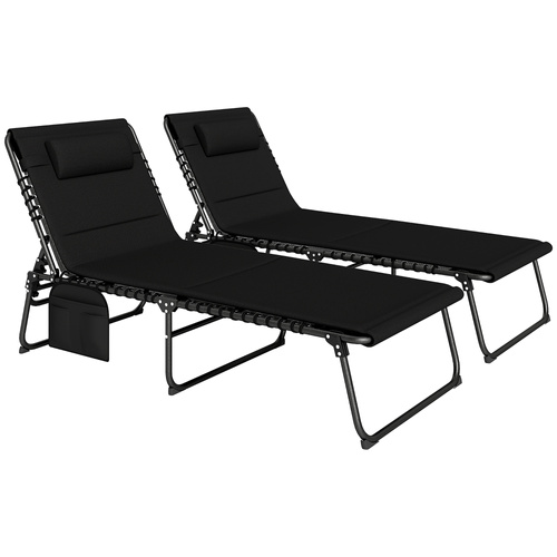 Outsunny Set of Two Reclining Sun Loungers - Black