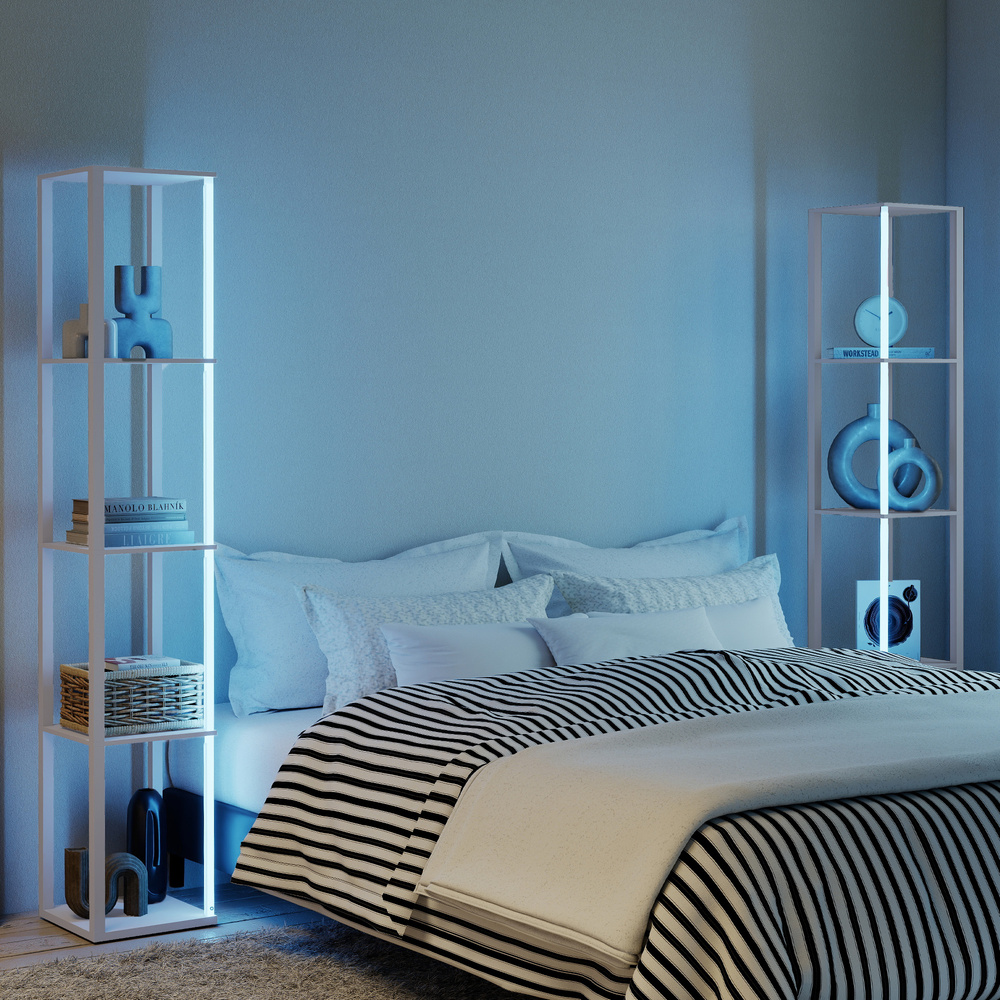 HOMCOM RGB LED Floor Lamp with Shelves, Modern Dimmable Standing Lamp with Remote Control, Adjustable Brightness & Speed for Living Room, Bedroom, Office, Grey