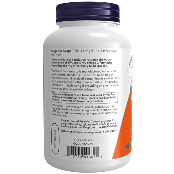 Now Foods Ultra Omega-3 Fish Gelatin Supports Brain Function 180 Fish Softgels