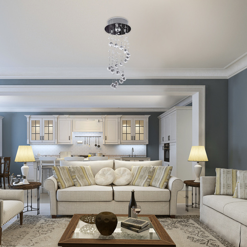 HOMCOM Metal Crystal Ceiling Light Chandelier Elegant Pendant Lamp Living Room Stairway Spiral Rain Drop Pendant Lamp Silver