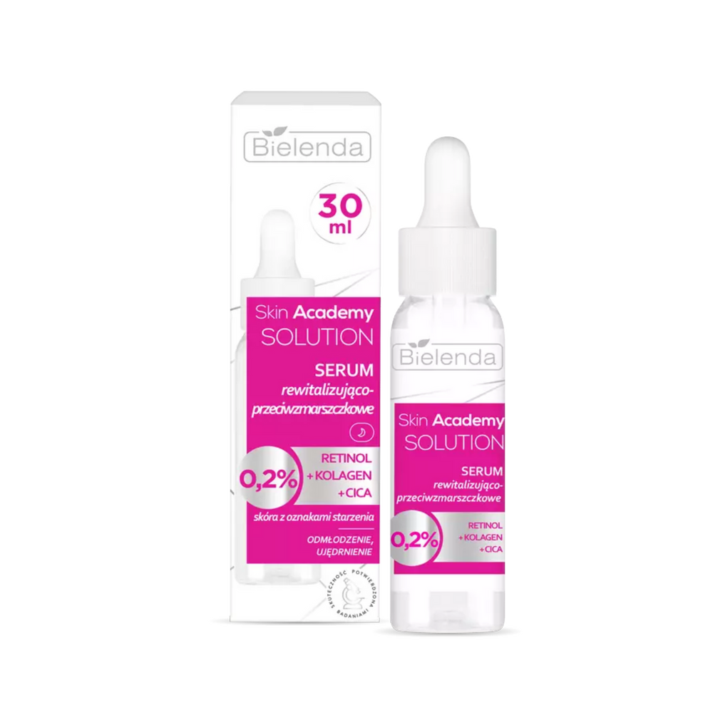 Bielenda Skin Academy Solution Serum Rewitalizująco- Przeciwzmarszczkowe 0.2 Retinol Collagen i Cica dla Skóry z Pierwszymi Oznakami Starzenia 30ml