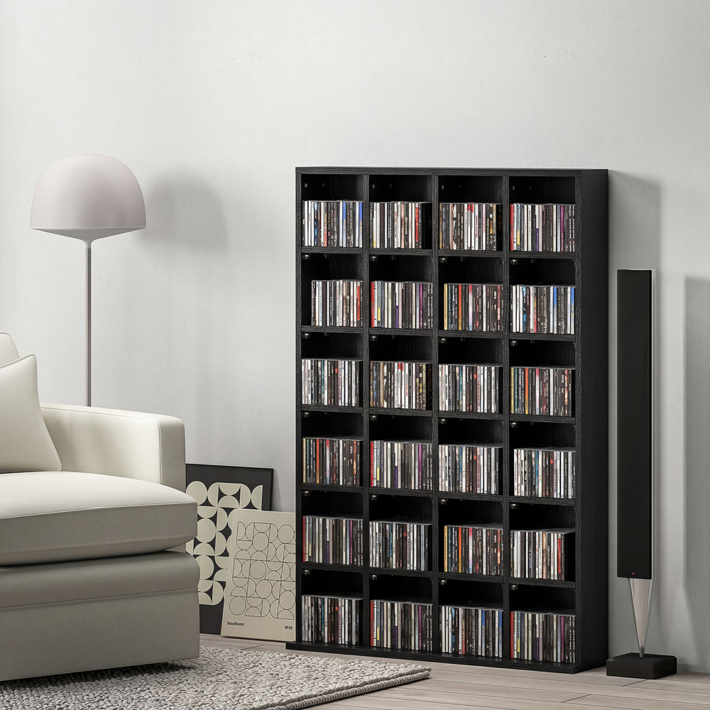 HOMCOM CD Storage Unit with Adjustable Shelves, 89 x 130.5 cm, Black