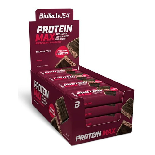 BioTechUSA Protein Max Bar Baton proteinowy, Truskawka 16 x 45g
