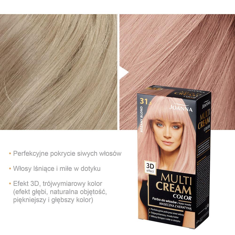 Joanna Multi Cream Trwały Intensywny Kolor Włosów Farba Pielęgnująca 31.5 Różany Blond 60x40x20g