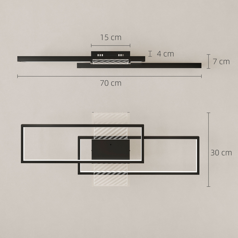 HOMCOM LED Ceiling Light, Modern Dimmable Ceiling Light with Wall Switch & Remote Control, Flush Mount Fixture Lamp with 3000-6000K Colour Temperatures for Living Room, Bedroom, Black