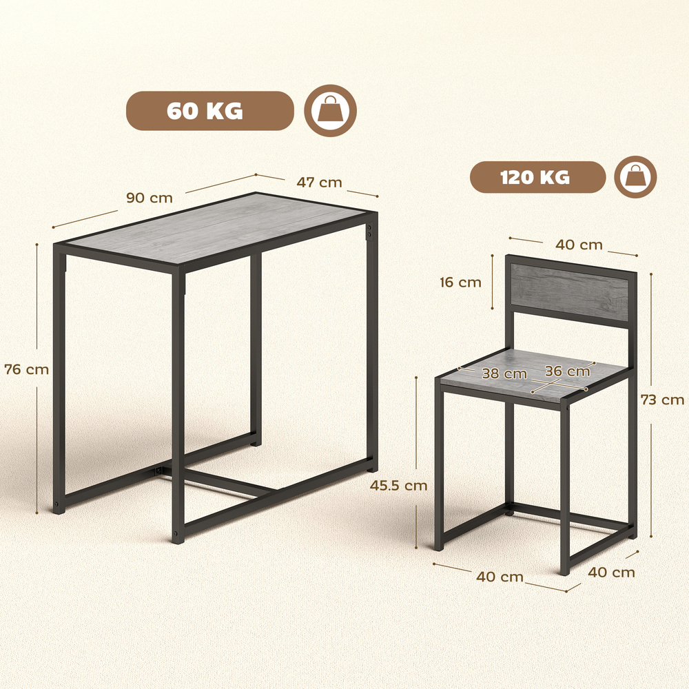 HOMCOM 3 Piece Table Stool Set - Charcoal Grey Wood-Effect