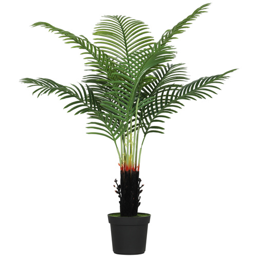 HOMCOM 120cm Artificial Areca Palm Tree with 9 PE Leaves, Decorative Artificial Plant with Plastic Pot and Flocked Soil, Fake Plant for Home Office Decor, Green