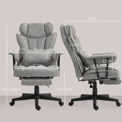 HOMCOM Executive Office Chair, Ergonomic Desk Chair with Foot Rest, Lumbar Support, Reclining Function and Wide Seat, Grey