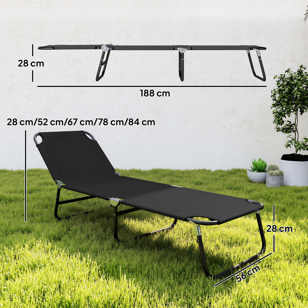 Outsunny Foldable Sun Lounger with 5-Position Adjustable Backrest, Outdoor Portable Recliner Chaise Lounge Chair with Breathable Mesh Fabric, Black