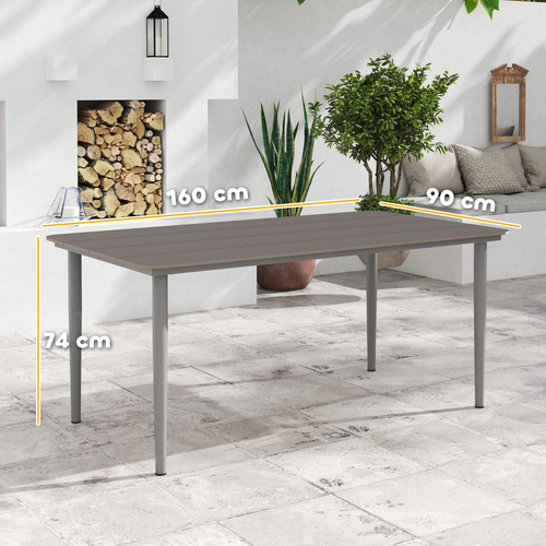 Outsunny Garden Table, Outdoor Dining Table for 6 People, 160 x 90 x 74 cm, with Rust Resistant Metal Frame, WPC Top, for Balcony, Terrace, Dark Grey