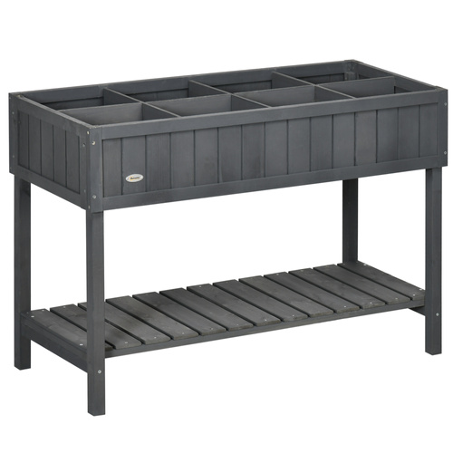 Outsunny Fir Wood Raised Rectangular 8 Compartment Plant Stand Dark Grey
