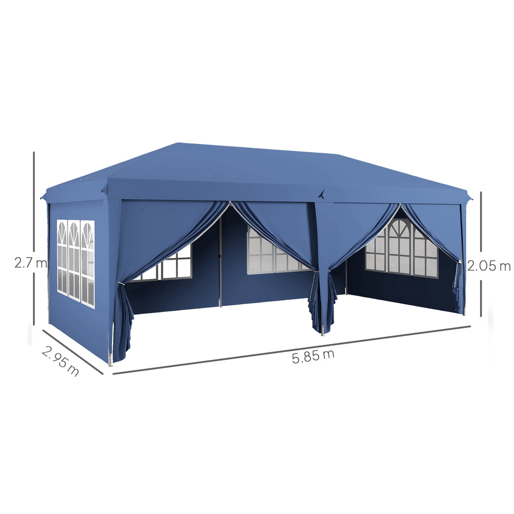 Outsunny 3 x 6m Pop-Up Gazebo, with Curtain Walls and Windows - Blue