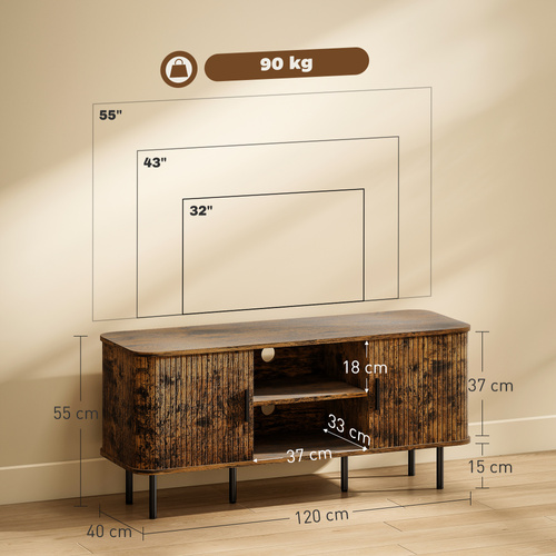 HOMCOM TV Stand Cabinet for TVs up to 55 Inches, TV Unit with Storage Shelves and Cupboard for Living Room, Rustic Brown