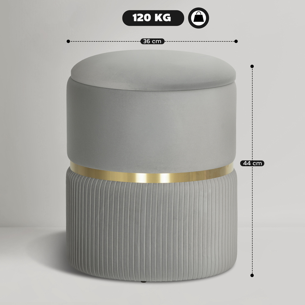 HOMCOM Velvet-Feel Storage Ottoman - Light Grey