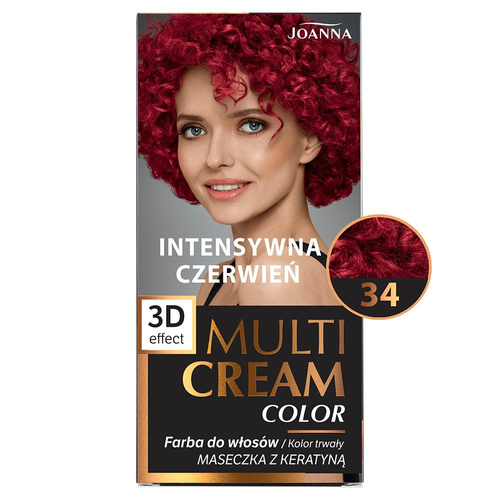 Joanna Multi Cream Trwały Intensywny Kolor Włosów Farba Pielęgnująca 34 Intensywna Czerwień 60x40x20g