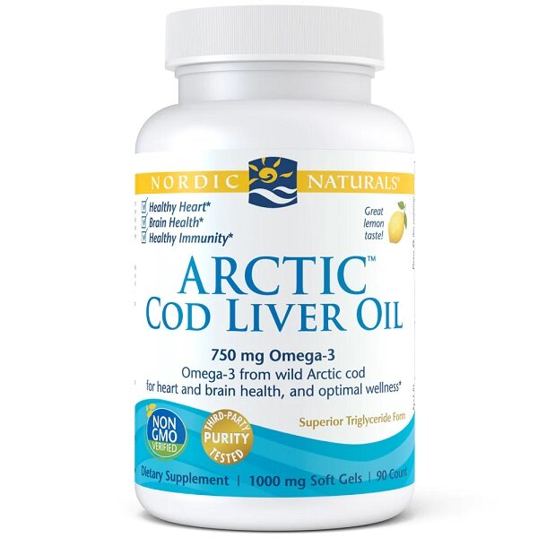 Nordic Naturals Arctic Cod Liver Oil 750mg Olej z Wątroby Dorsza Wsparcie Serca Odporności i Mózgu Smak Cytrynowy 90 Kapsułek