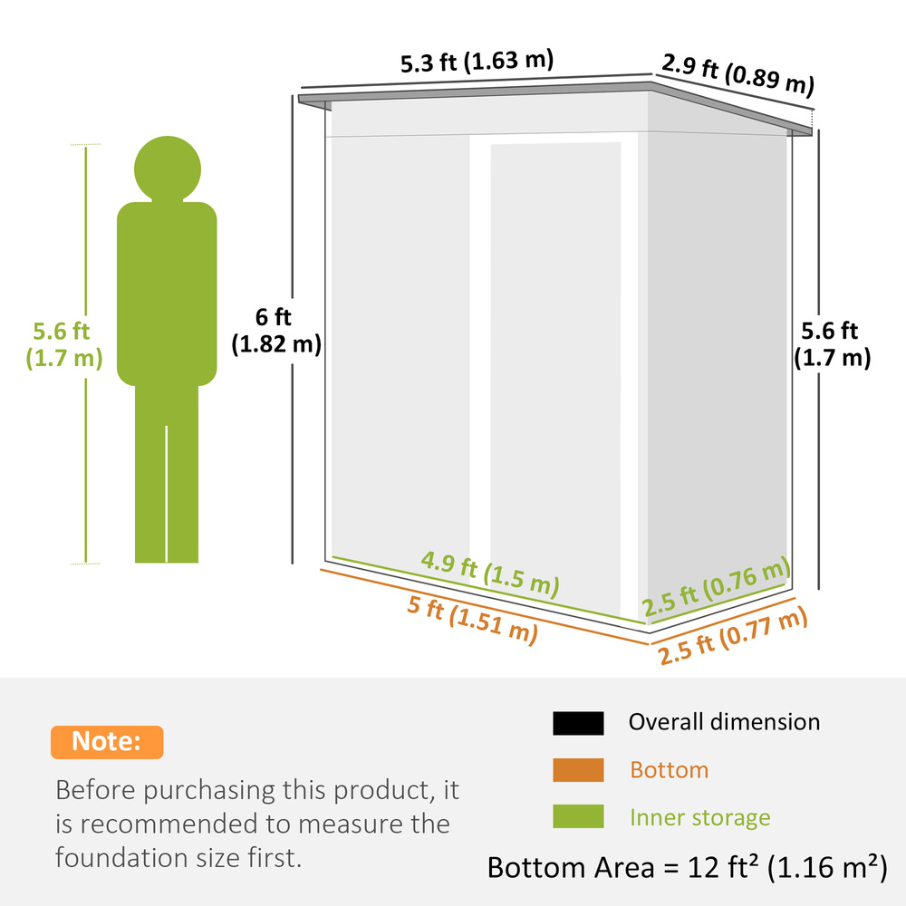 Outsunny 5 x 3ft Garden Storage Shed with Sliding Door and Sloped Roof Outdoor Equipment Tool, Green
