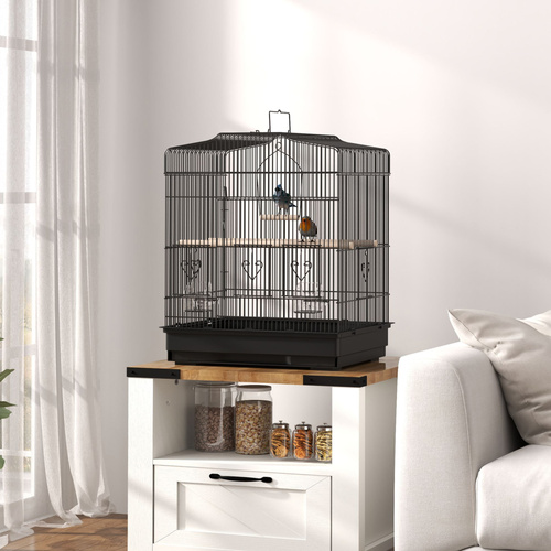 PawHut Large Metal Bird Cage with Perches, Food Bowls, Swing, for Budgies, Parakeets, Black
