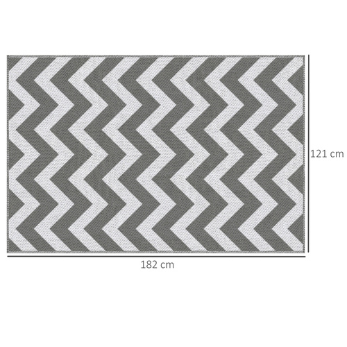 Outsunny 121 x 182 cm(4x6ft) Outdoor Rug Reversible Mat Plastic Straw Rug Portable RV Camping Mat for Garden Deck Picnic Indoor, Light Grey & White