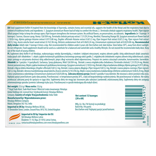 Himalaya Koflet-H Pomarańcza Wspiera Zdrowie Dróg Oddechowych 12 Pastylek do Ssania