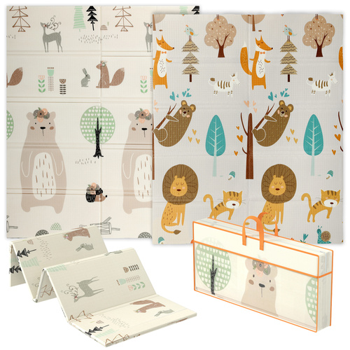 AIYAPLAY Animal-Themed Baby Plat Mat Double Sided, Foldable, Water-Resistant for Outdoor/Indoor, 177 x 146 x 1.5cm