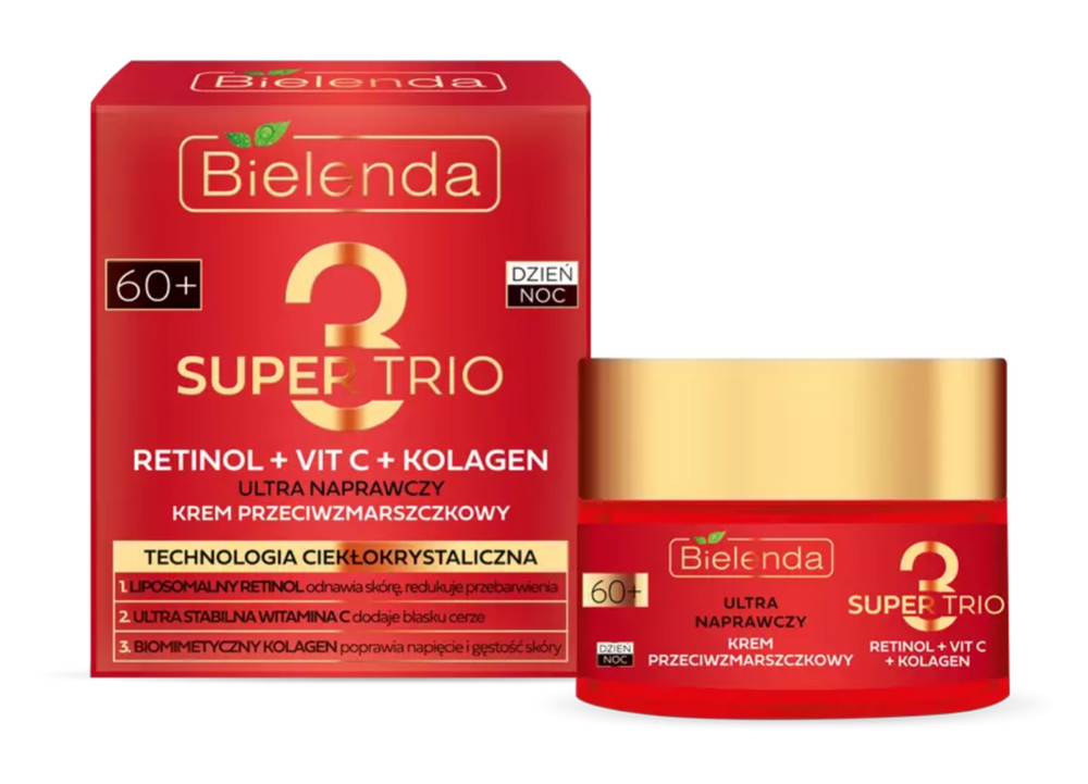 Bielenda Super Trio Retinol Vit C Collagen Ultra Naprawczy Krem Przeciwzmarszczkowy 60+ na Dzień i Noc 50ml