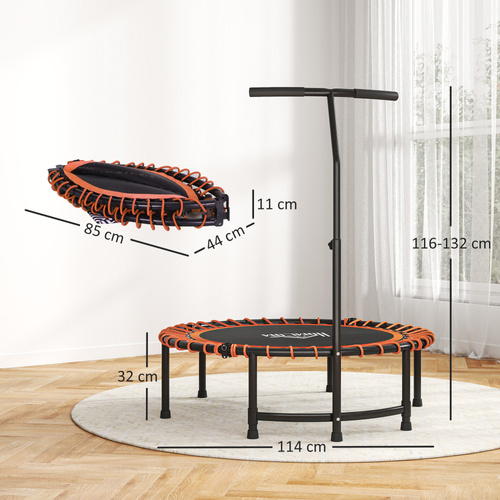 HOMCOM Mini Round Steel Frame Trampoline w/ Adjustable Handle, Orange