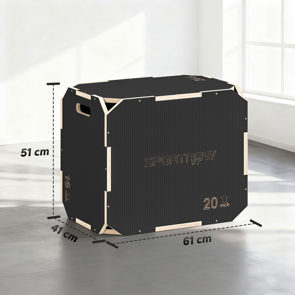 SPORTNOW Non-Slip Plyo Box, Corner-free Wooden Jump Box, 41 x 61 x 51 cm
