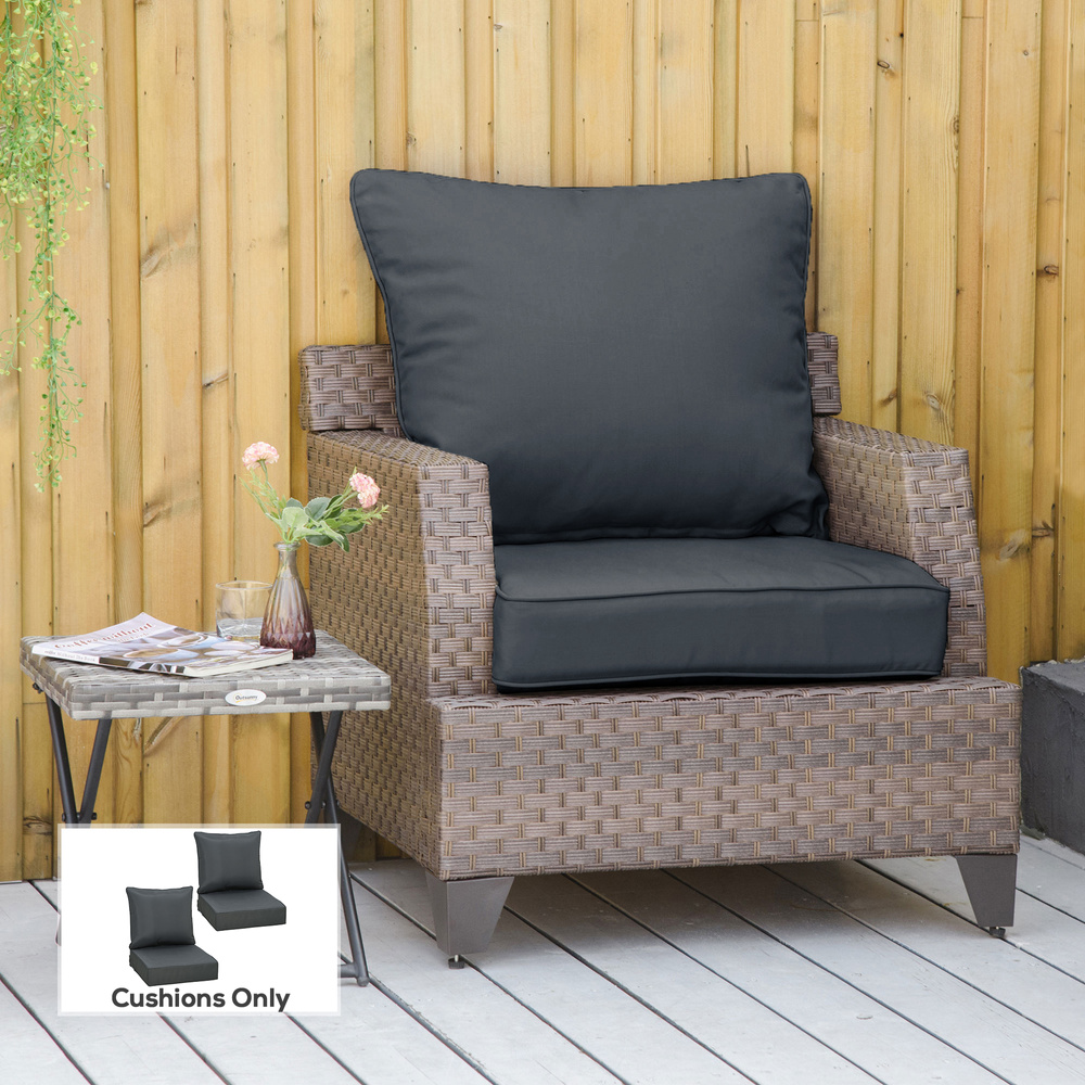 Outsunny Outdoor Seat and Back Cushion Sets, 63L x 55W x 15Dcm Olefin Patio Deep Seating Chair Fade Resistant Replacement Cushion for Rattan Sofa, Indoor or Outdoor Furniture, Dark Grey