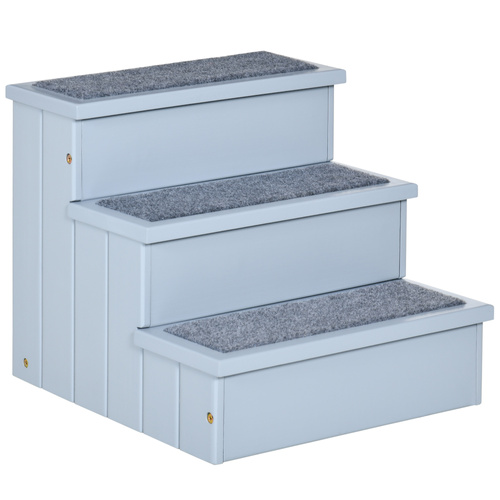 PawHut Dog Steps for Bed Sofa, 3 Step Wooden Dog Stairs for Sofa, Pet Stairs with Storage for Small Cats and Puppy, Grey