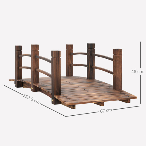 Outsunny 1.5M Wooden Garden Bridge Lawn Décor Stained Finish Arc Outdoor Pond Walkway w/ Railings Water Yard Decoration