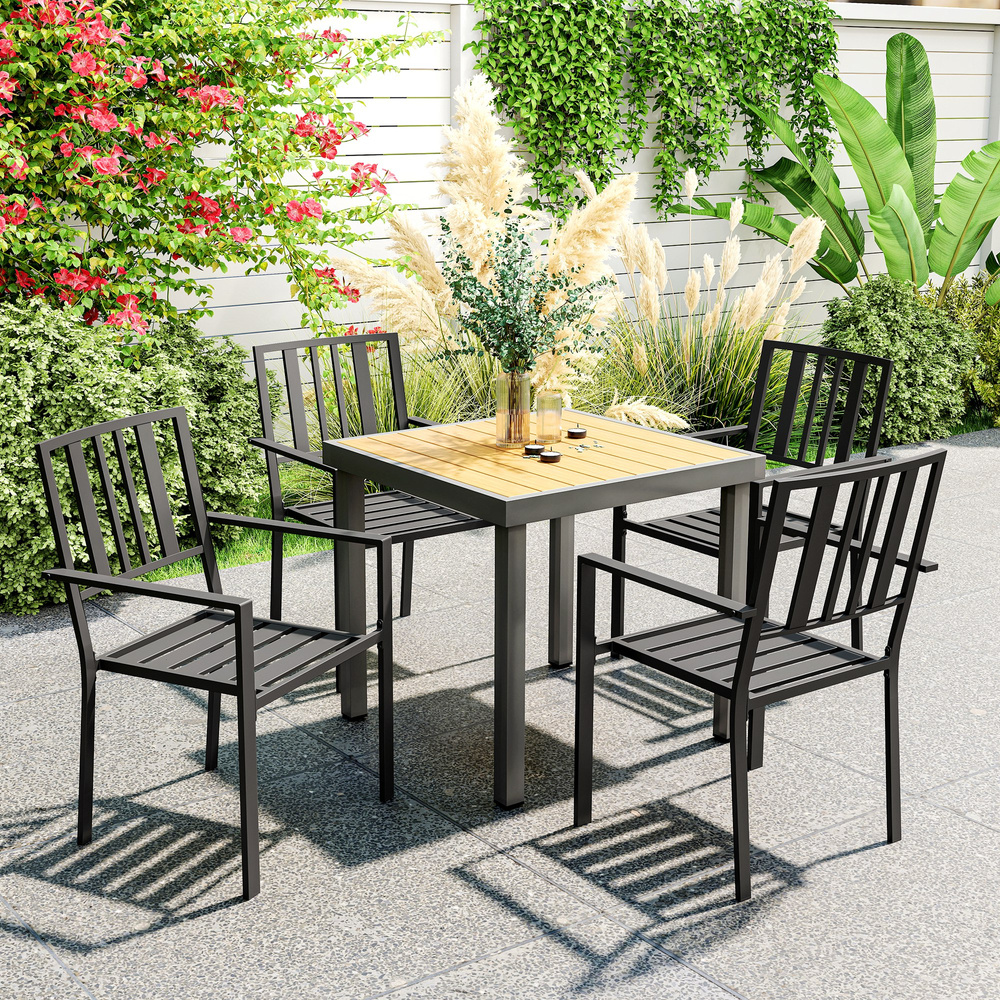 Outsunny Set of Four Minimal Metal Garden Chairs - Black
