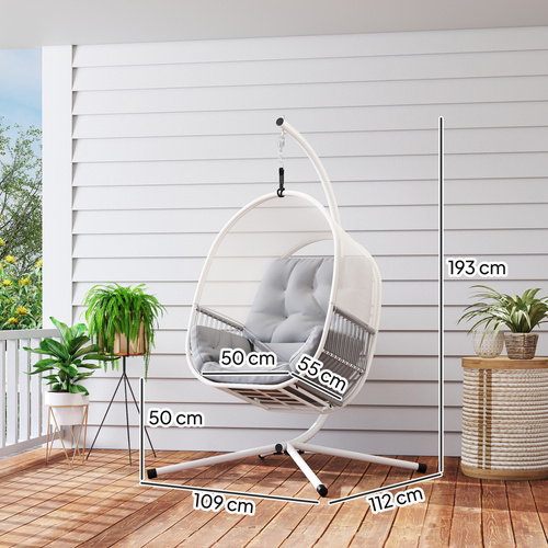 Outsunny Hanging Egg Chair, with Cushion - Light Grey