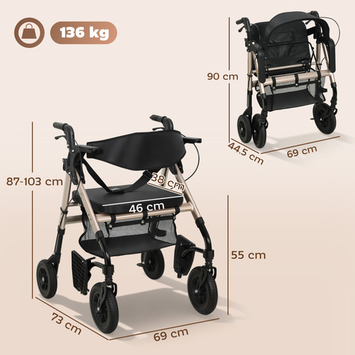 HOMCOM Rollator Walker Wheelchair, with Seat - Black