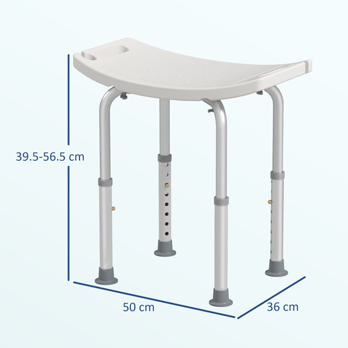 HOMCOM Height Adjustable Bath Stool, Aluminium Shower Stool with Non-Slip Pads for Elderly, Disabled, Seniors, Pregnant, White