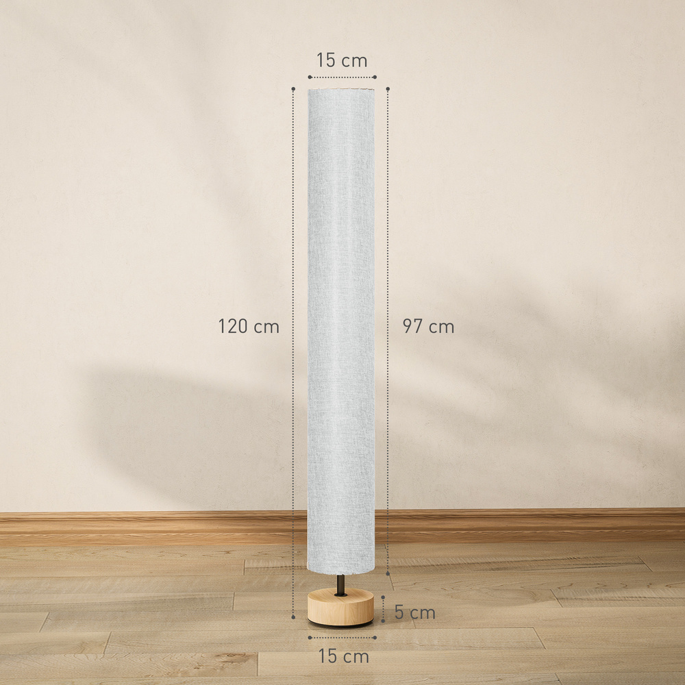 HOMCOM Floor Lamp for Living Room, 47" Modern Standing Lamp with Linen Shade, Wooden Base, Grey