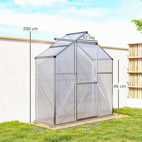 Outsunny 6 x 2.5ft Polycarbonate Greenhouse Walk-In Green House with Rain Gutter, Sliding Door, Window, Foundation, Dark Grey