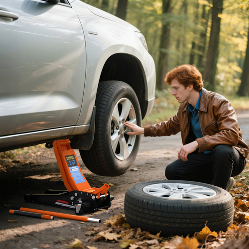 HOMCOM 2.5 Ton Hydraulic Low-Profile Floor Jack, with 7.5-47cm Lifting Range, Wheels, Orange