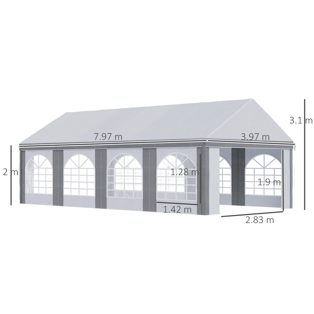 Outsunny 8m x 4m Marquee Gazebo with Sides, Level 4 Wind Protection & Waterproof, Light Grey