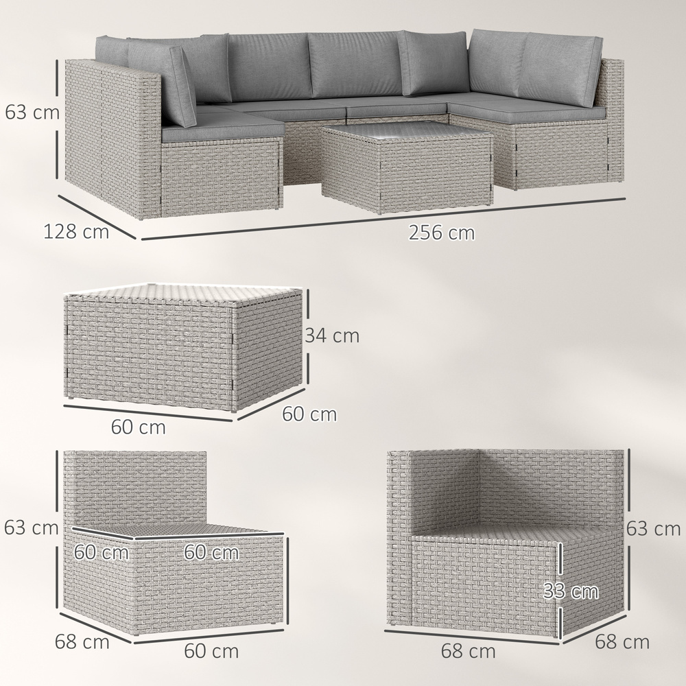 Outsunny Seven-Piece Modular Rattan Set - Grey
