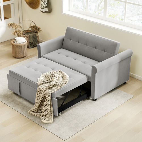 HOMCOM Two-Seater Velvet-Feel Sofa Bed with Seven-Position Back - Grey