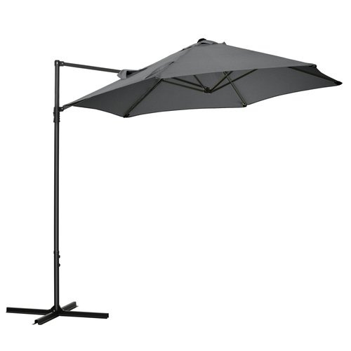 Outsunny 2.5M Garden Cantilever Parasol, Offset Roma Patio Umbrella Hanging Sun Shade Canopy Shelter with 360° Rotation and Cross Base, Dark Grey