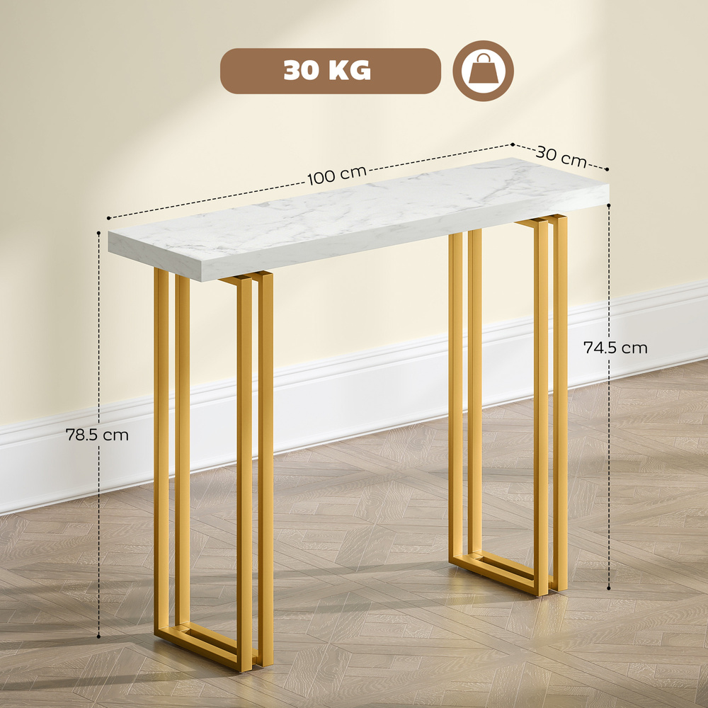 HOMCOM 100 cm Console Table with Faux Marble Top, Narrow Entryway Table with Anti-tipping Device, White