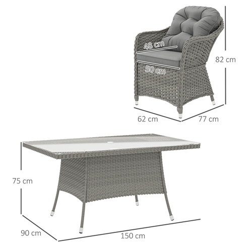 Outsunny Seven-Piece Rattan Dining Set - Light Grey