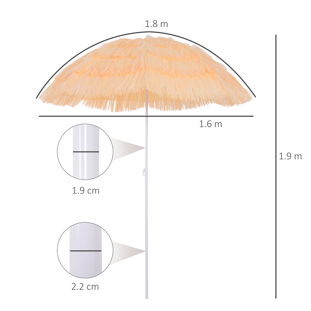 Outsunny 1.6m Patio Garden Hawaii Beach Sun Umbrella Sunshade Hawaiian Folding Tilting Crank Parasol (Wheat)