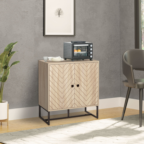 HOMCOM MDF 2-Tier Storage Cabinet Steel Frame Handles Tabletop Unique Home Style Organiser, 80H x 80L x 29.5Wcm-Oak